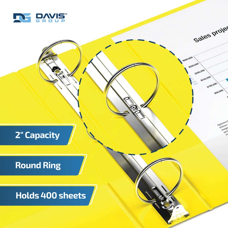 Davis Group Easyview Premium 3-Ring Binders with Clear-View Covers and Round Rings, Binders for School or Office, 2 Inch, Pack of 6, Yellow - Image 2
